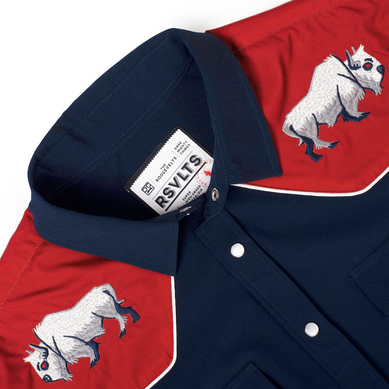 RSVLTS Great White Buffalo Roper Short Sleeve Shirt in Blue — front view