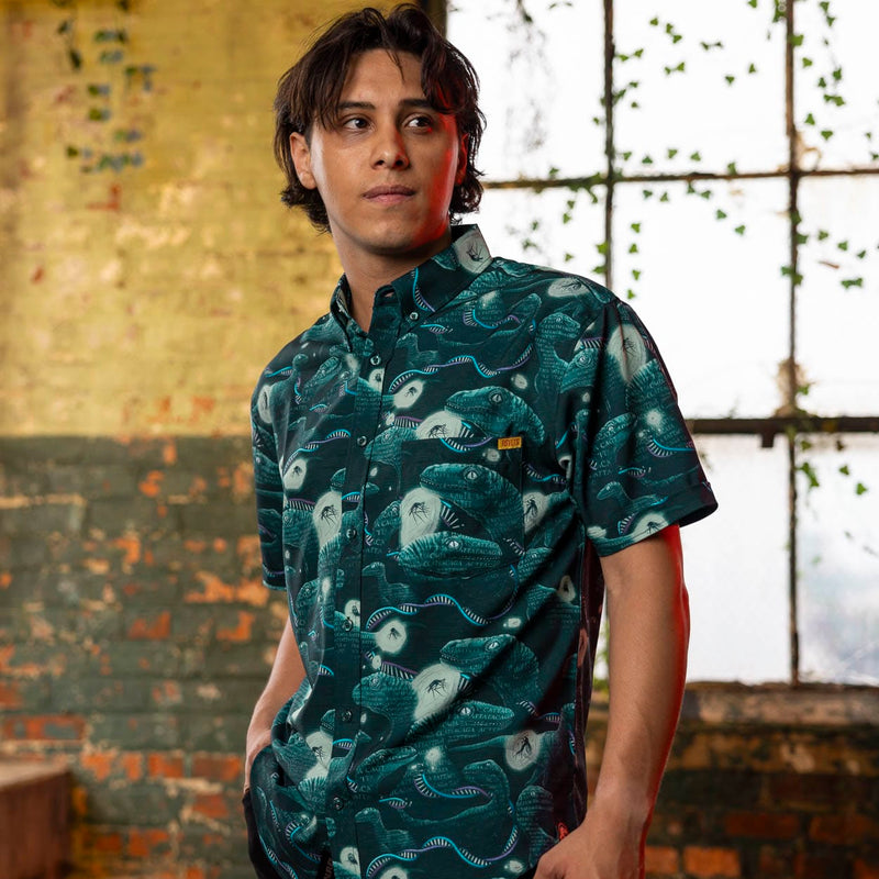 RSVLTS You Bred Raptors? KUNUFLEX Short Sleeve Shirt in Green — detail 2