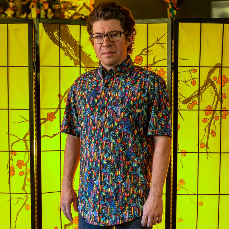 RSVLTS Cow-crete Jungle KUNUFLEX Short Sleeve Shirt in Black — detail 5