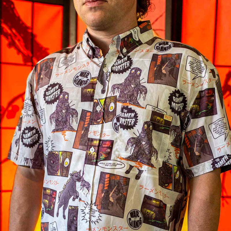 RSVLTS Atomic Ramen KUNUFLEX Short Sleeve Shirt in Gray — front view
