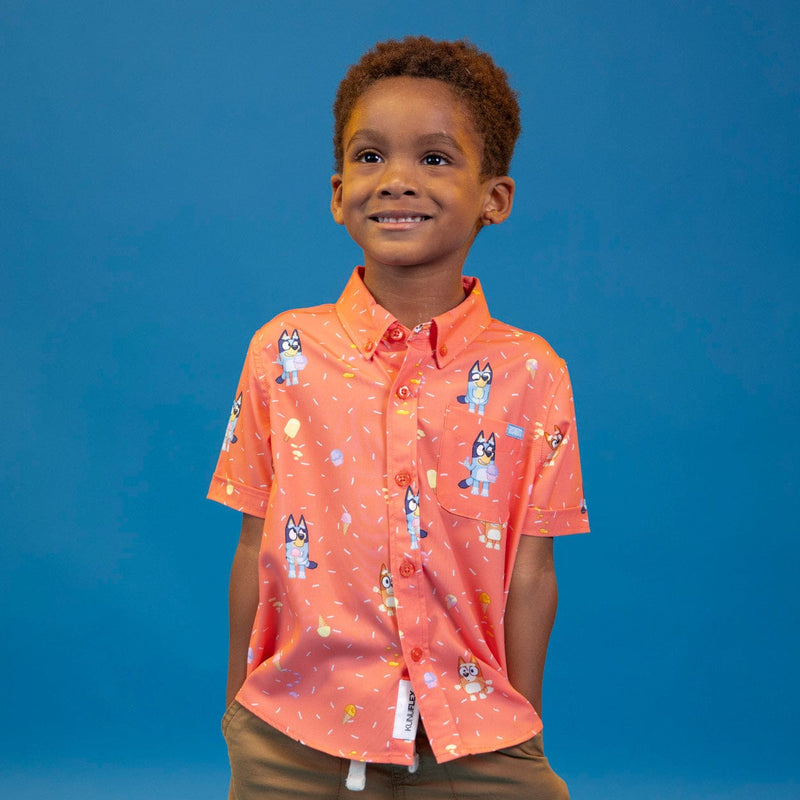 RSVLTS Don't Let It Melt Preschool KUNUFLEX Short Sleeve Shirt in Orange — front view