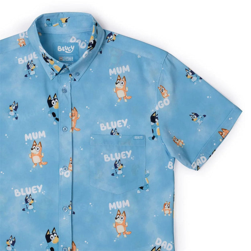 RSVLTS Meet the Heelers KUNUFLEX Short Sleeve Shirt in Blue — front view