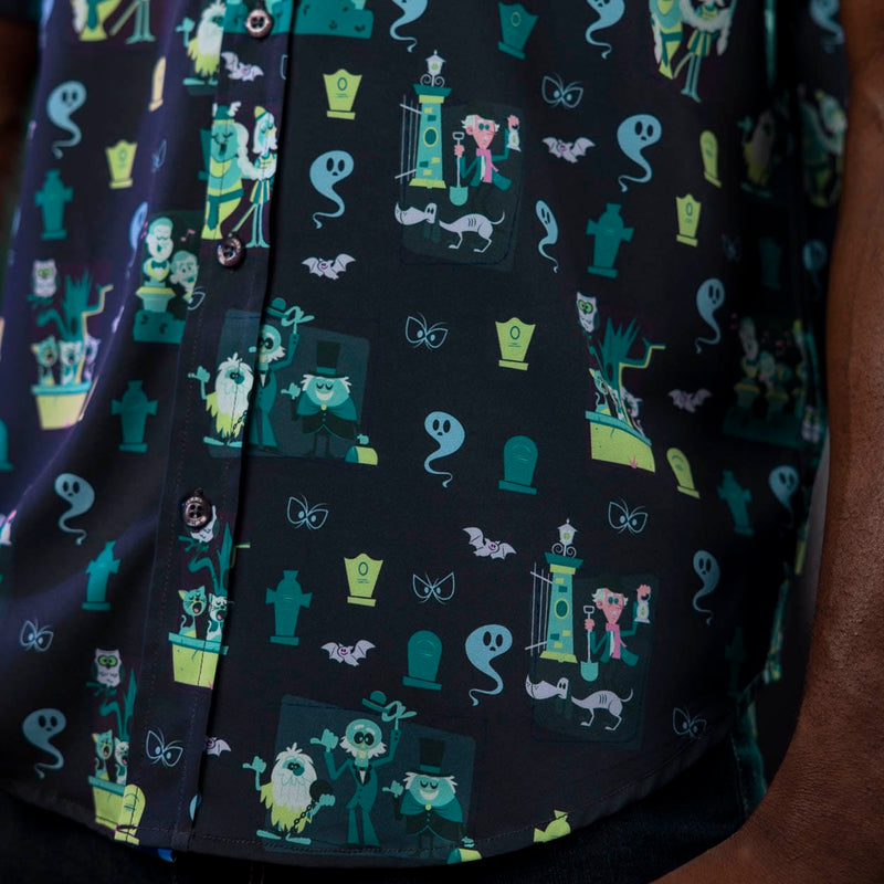 RSVLTS Grim Grinning Graveyard KUNUFLEX Short Sleeve Shirt in Black — detail 3