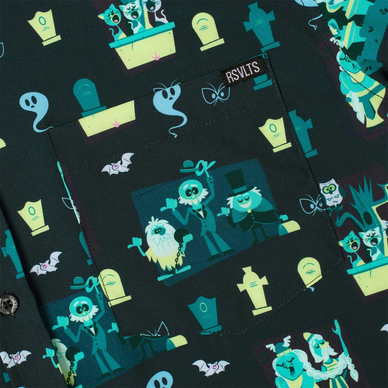 RSVLTS Grim Grinning Graveyard KUNUFLEX Short Sleeve Shirt in Black — detail 4