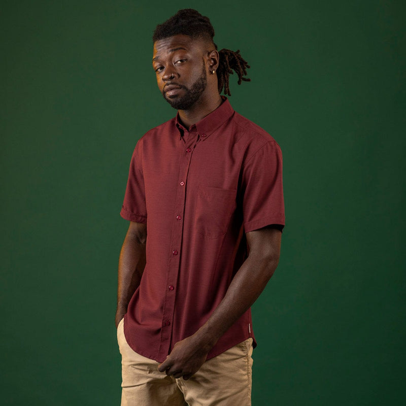 RSVLTS Burnt Russet KUNUFLEX Short Sleeve Shirt in Brown — front view