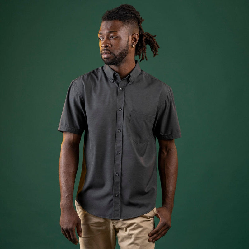 RSVLTS Blackened Pearl KUNUFLEX Short Sleeve Shirt in Black — front view