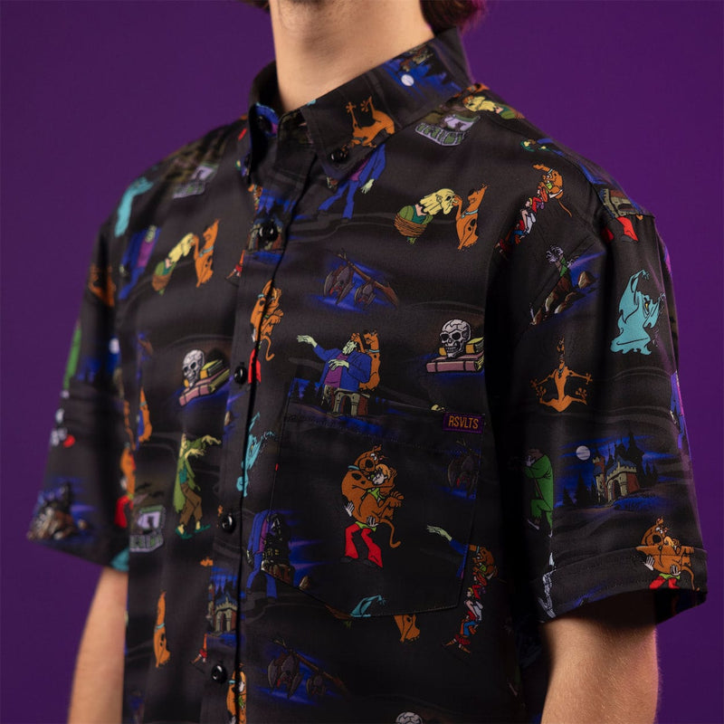 RSVLTS You Meddling Kids KUNUFLEX Short Sleeve Shirt in Black — front view