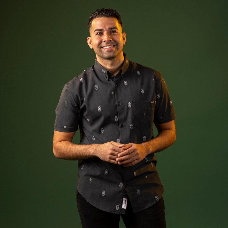 RSVLTS Morsmordre KUNUFLEX Short Sleeve Shirt in Black — detail 2