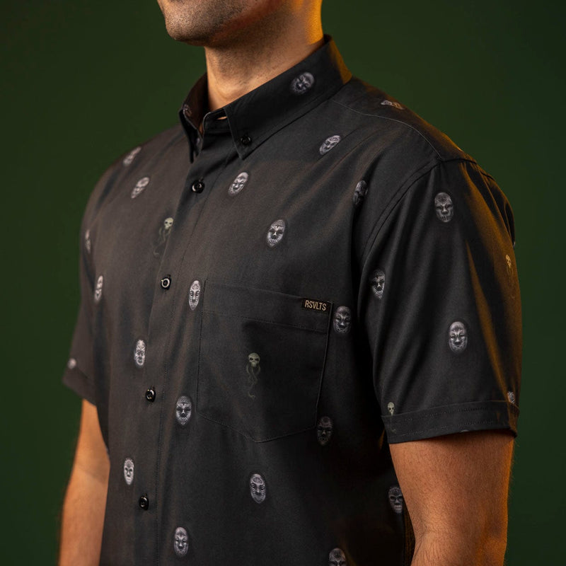 RSVLTS Morsmordre KUNUFLEX Short Sleeve Shirt in Black — detail 5