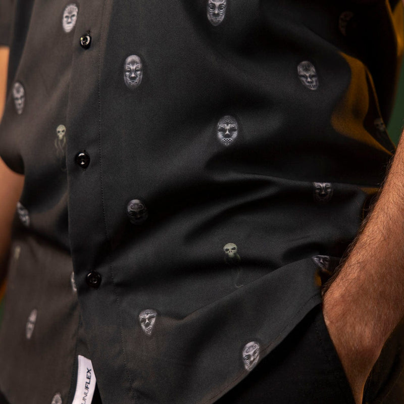 RSVLTS Morsmordre KUNUFLEX Short Sleeve Shirt in Black — detail 7