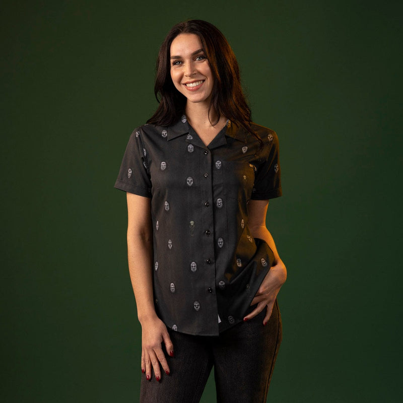RSVLTS Morsmordre Women's KUNUFLEX Short Sleeve Shirt in Black — front view