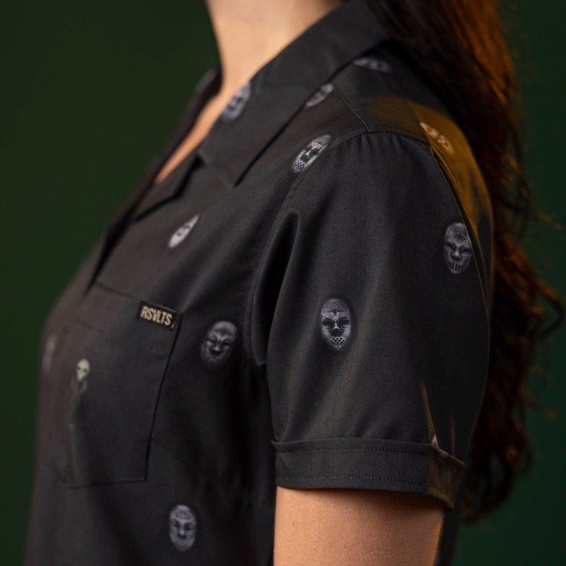 RSVLTS Morsmordre Women's KUNUFLEX Short Sleeve Shirt in Black — detail 6