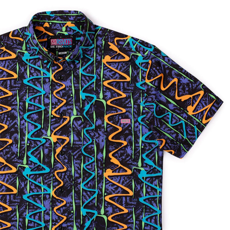 RSVLTS Retro Squigglies KUNUFLEX Short Sleeve Shirt in Black — front view