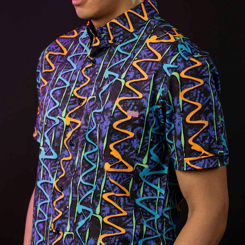 RSVLTS Retro Squigglies KUNUFLEX Short Sleeve Shirt in Black — detail 4