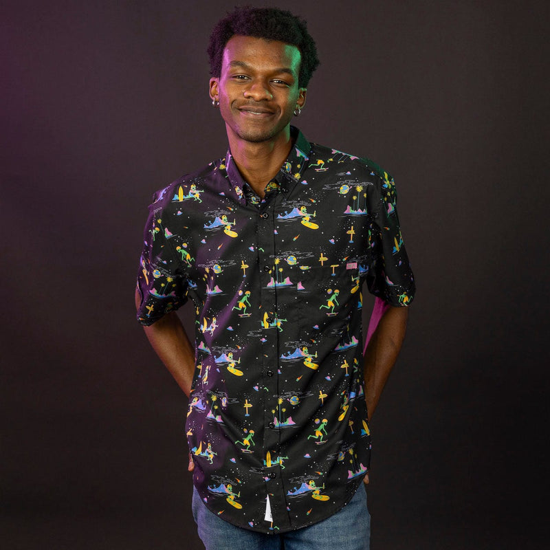 RSVLTS Space Beach KUNUFLEX Short Sleeve Shirt in Black — detail 2