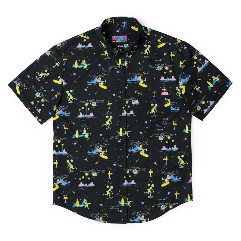 RSVLTS Space Beach KUNUFLEX Short Sleeve Shirt in Black — detail 3
