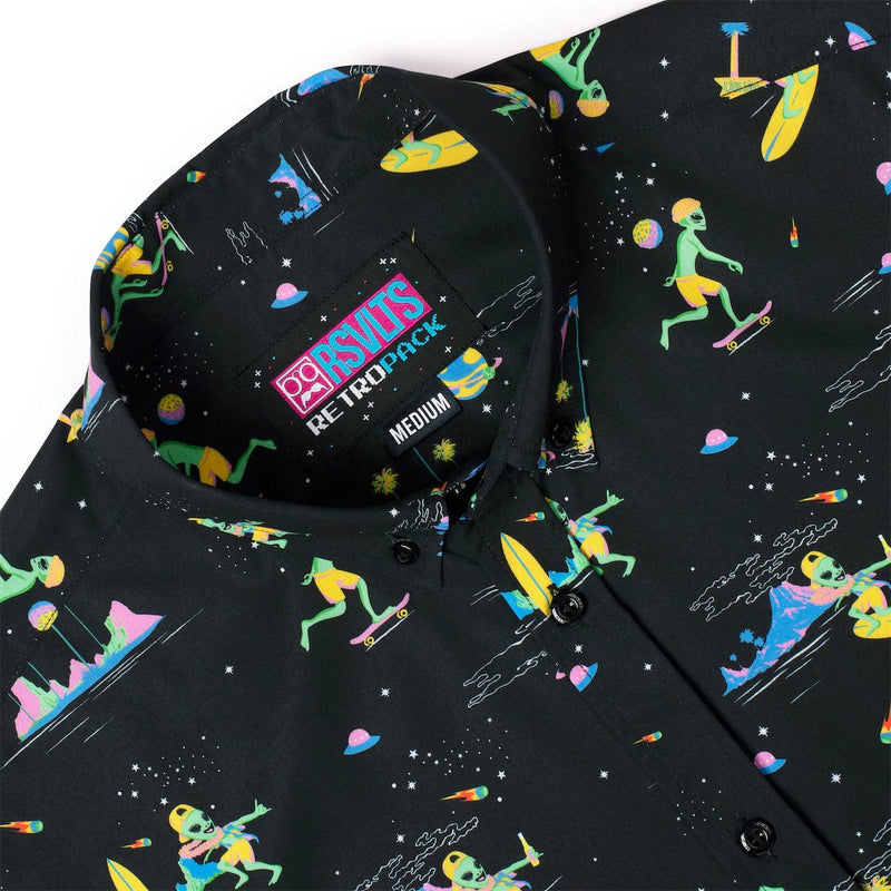 RSVLTS Space Beach KUNUFLEX Short Sleeve Shirt in Black — detail 5