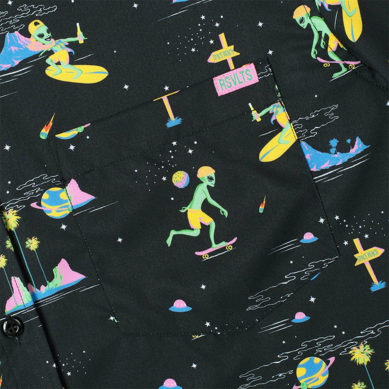 RSVLTS Space Beach KUNUFLEX Short Sleeve Shirt in Black — detail 6