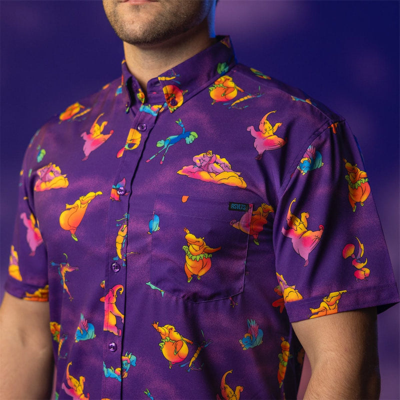 RSVLTS Shall We Dance? KUNUFLEX Short Sleeve Shirt in Purple — front view