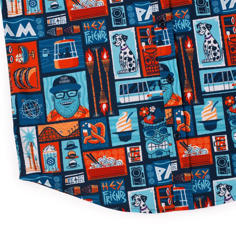 RSVLTS Hey, Friends KUNUFLEX Short Sleeve Shirt in Blue — detail 3