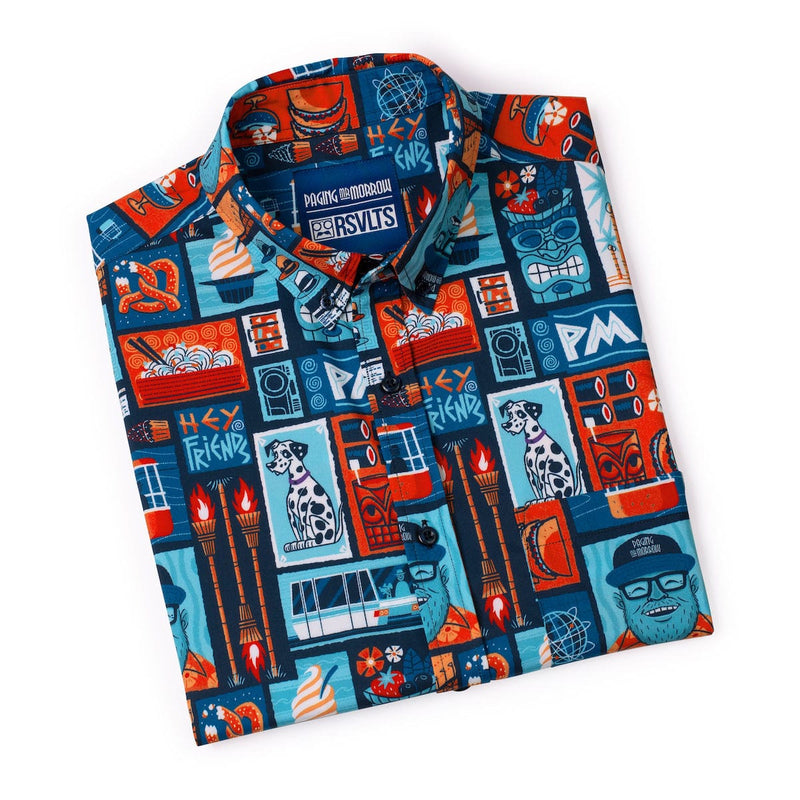 RSVLTS Hey, Friends KUNUFLEX Short Sleeve Shirt in Blue — detail 4