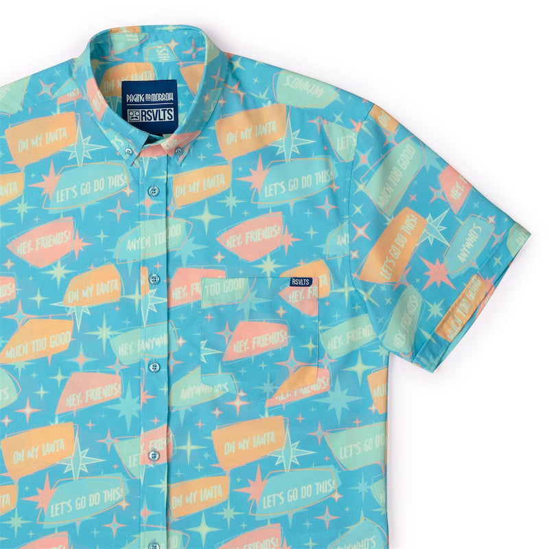 RSVLTS Phrasing Mr. Morrow KUNUFLEX Short Sleeve Shirt in Blue — front view