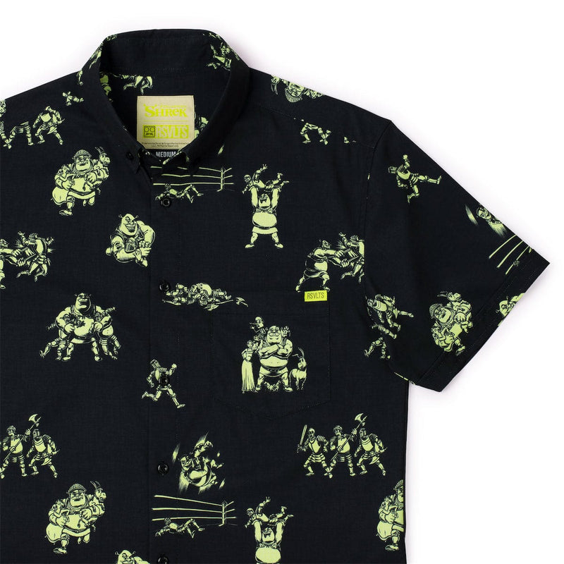 RSVLTS Ogre Fight KUNUFLEX Short Sleeve Shirt in Black — front view