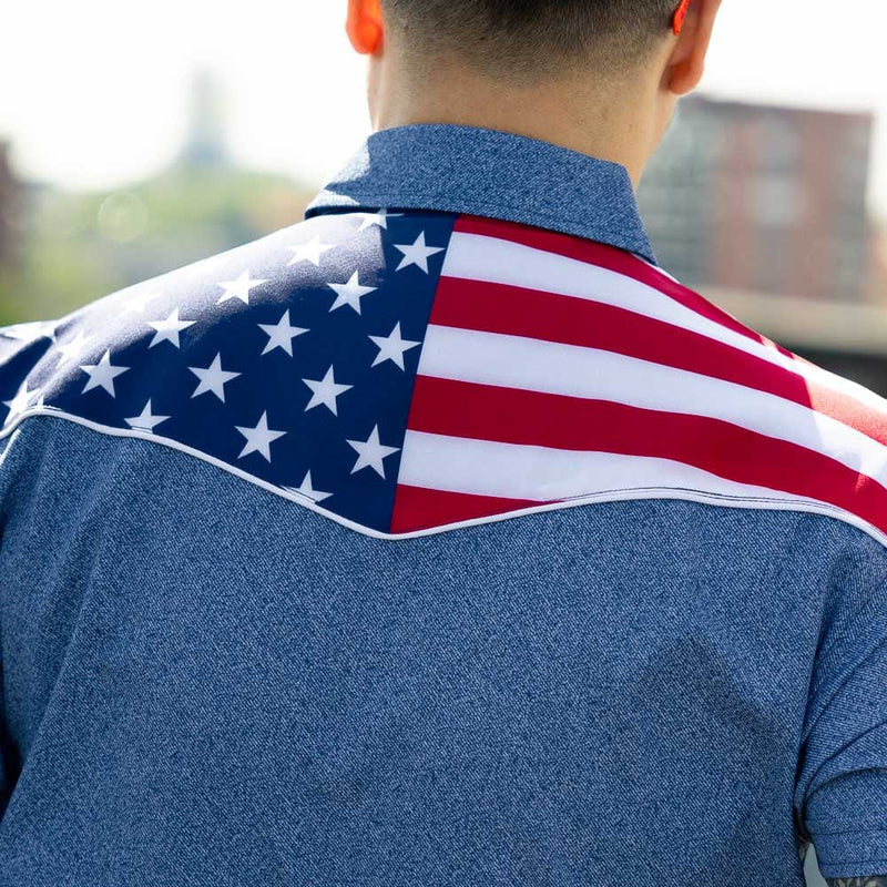 RSVLTS The Highway Man Roper Short Sleeve Shirt in Blue — detail 4