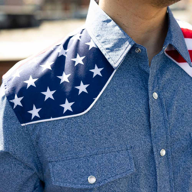 RSVLTS The Highway Man Roper Short Sleeve Shirt in Blue — detail 5