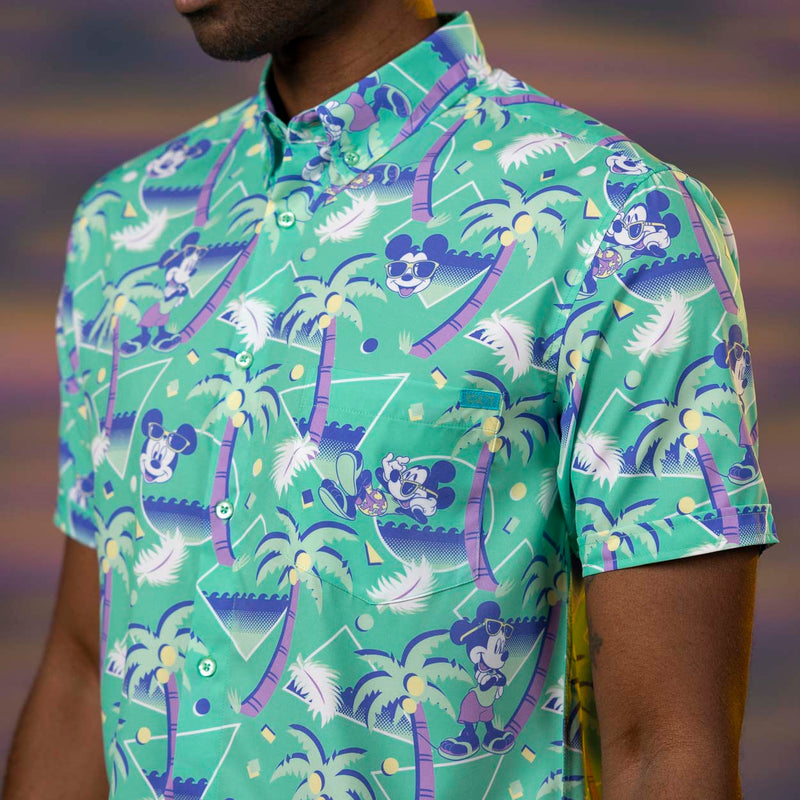 RSVLTS Cabana Mickey KUNUFLEX Short Sleeve Shirt in Green — detail 3