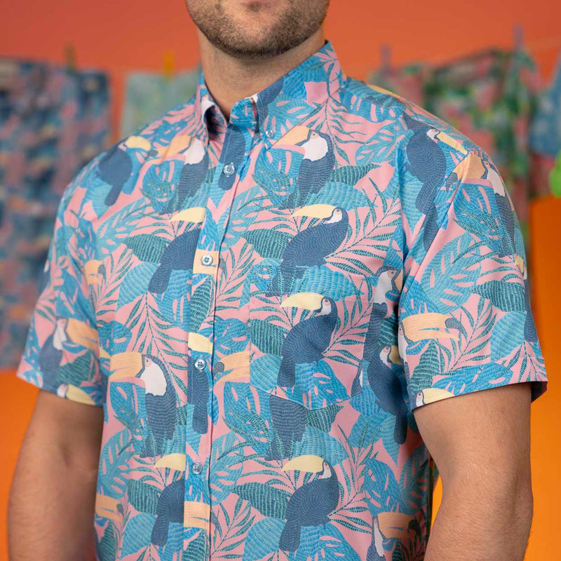 RSVLTS Toucan Tango KUNUFLEX Short Sleeve Shirt in Blue — front view