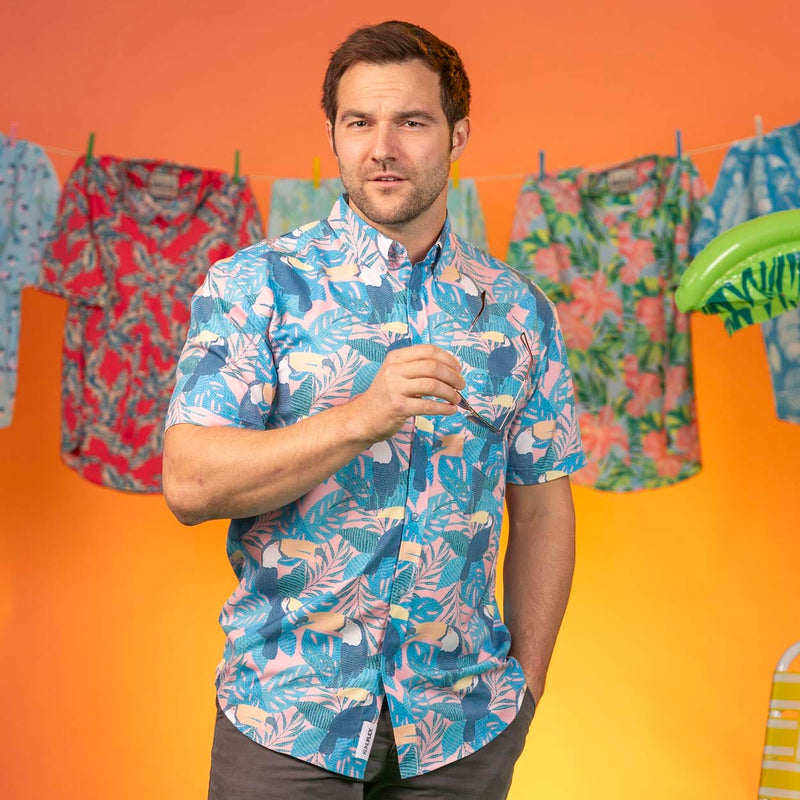 RSVLTS Toucan Tango KUNUFLEX Short Sleeve Shirt in Blue — detail 3