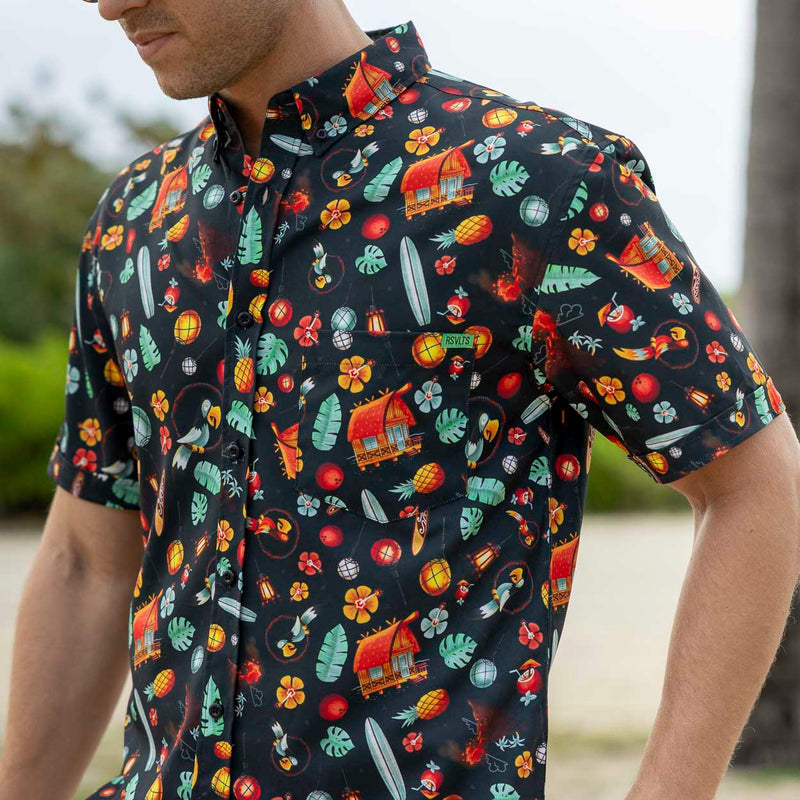 RSVLTS South Pacific KUNUFLEX Short Sleeve Shirt in Black — detail 4