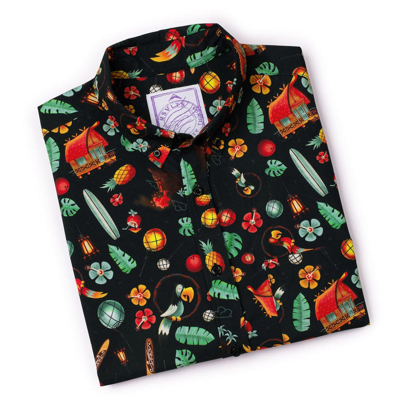 RSVLTS South Pacific KUNUFLEX Short Sleeve Shirt in Black — detail 8