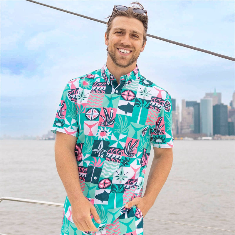RSVLTS Shore Things KUNUFLEX Short Sleeve Shirt in Green — detail 3