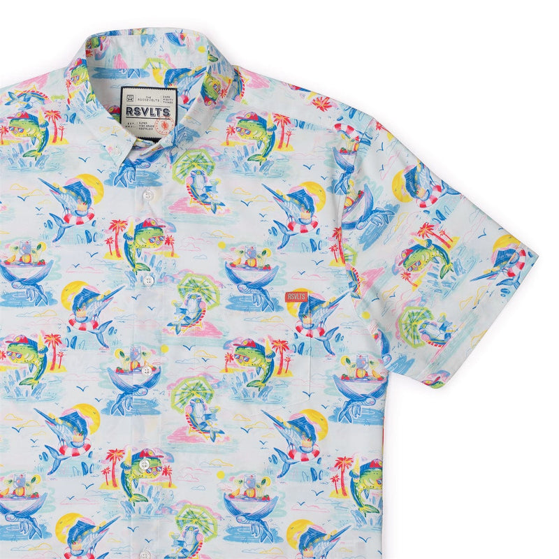 RSVLTS Drinking Like Fish KUNUFLEX Short Sleeve Shirt in Blue — detail 2