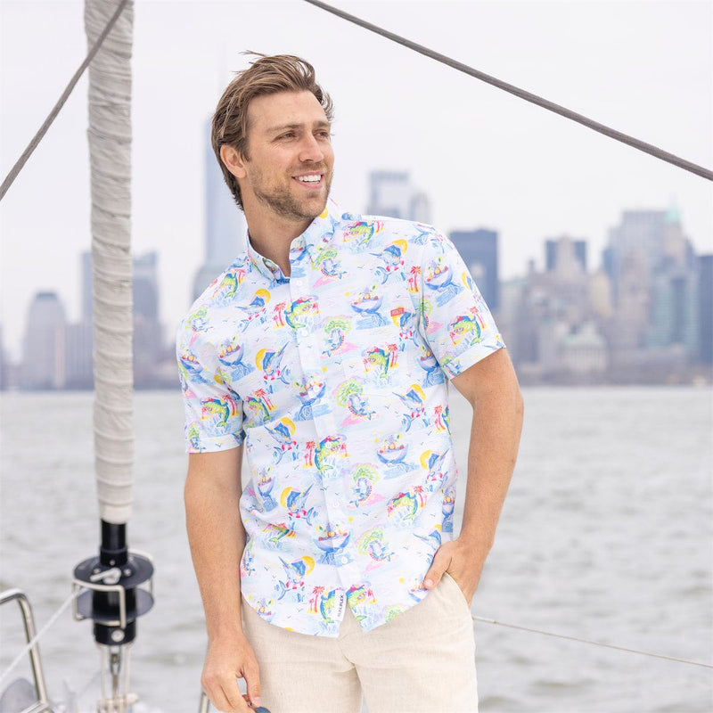 RSVLTS Drinking Like Fish KUNUFLEX Short Sleeve Shirt in Blue — detail 3