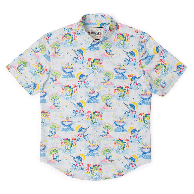 RSVLTS Drinking Like Fish KUNUFLEX Short Sleeve Shirt in Blue — detail 4
