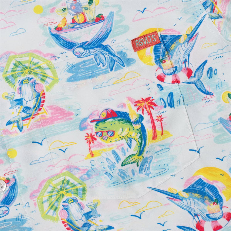 RSVLTS Drinking Like Fish KUNUFLEX Short Sleeve Shirt in Blue — detail 5