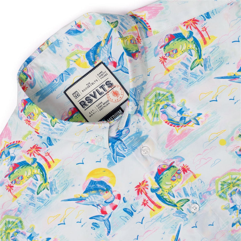 RSVLTS Drinking Like Fish KUNUFLEX Short Sleeve Shirt in Blue — detail 7