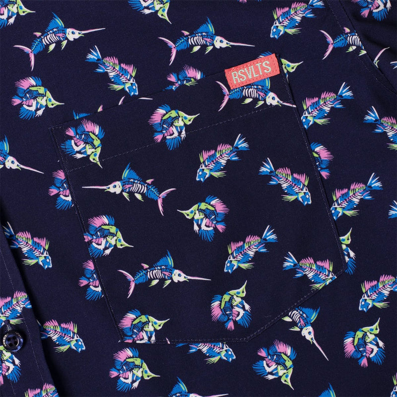 RSVLTS Skeletal Seas KUNUFLEX Short Sleeve Shirt in Black — detail 4