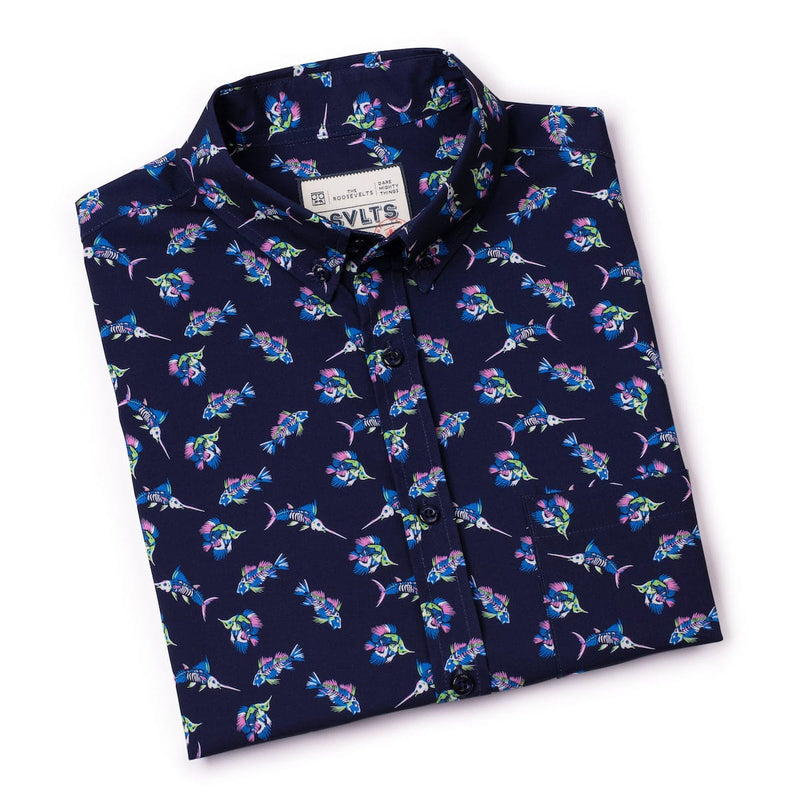 RSVLTS Skeletal Seas KUNUFLEX Short Sleeve Shirt in Black — detail 7