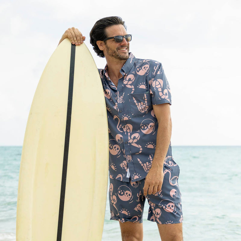 RSVLTS Snakes, Skulls, and Sunsets KUNUFLEX Short Sleeve Shirt in Gray — detail 2