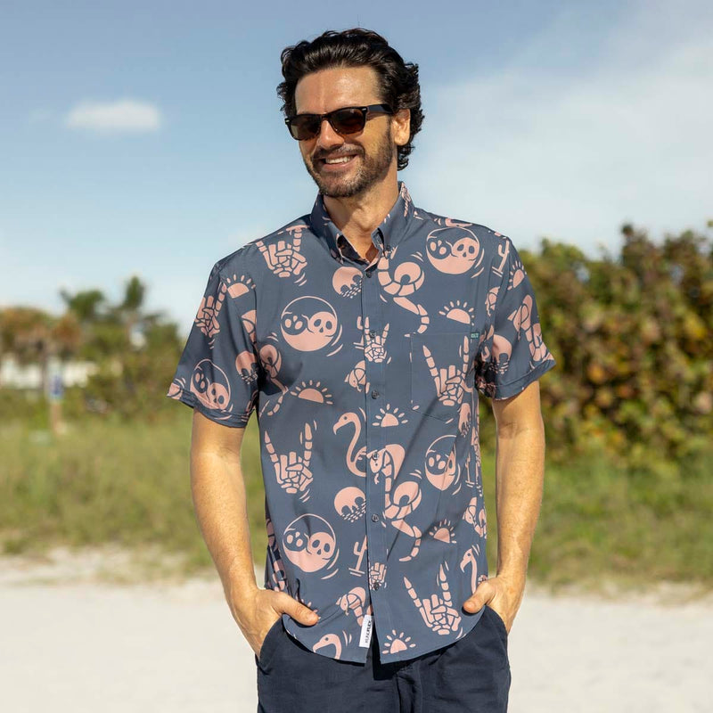 RSVLTS Snakes, Skulls, and Sunsets KUNUFLEX Short Sleeve Shirt in Gray — detail 3