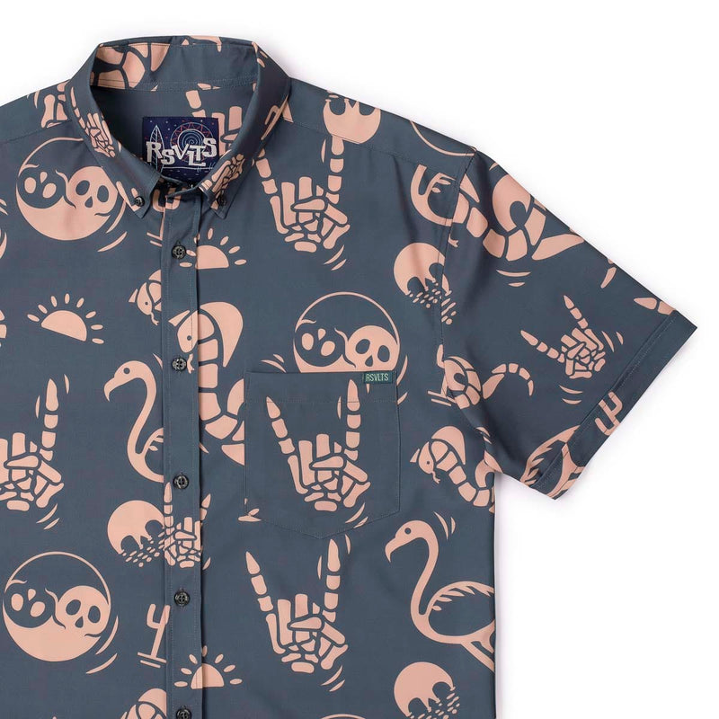RSVLTS Snakes, Skulls, and Sunsets KUNUFLEX Short Sleeve Shirt in Gray — detail 4