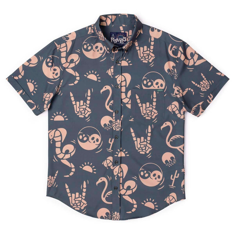 RSVLTS Snakes, Skulls, and Sunsets KUNUFLEX Short Sleeve Shirt in Gray — detail 5