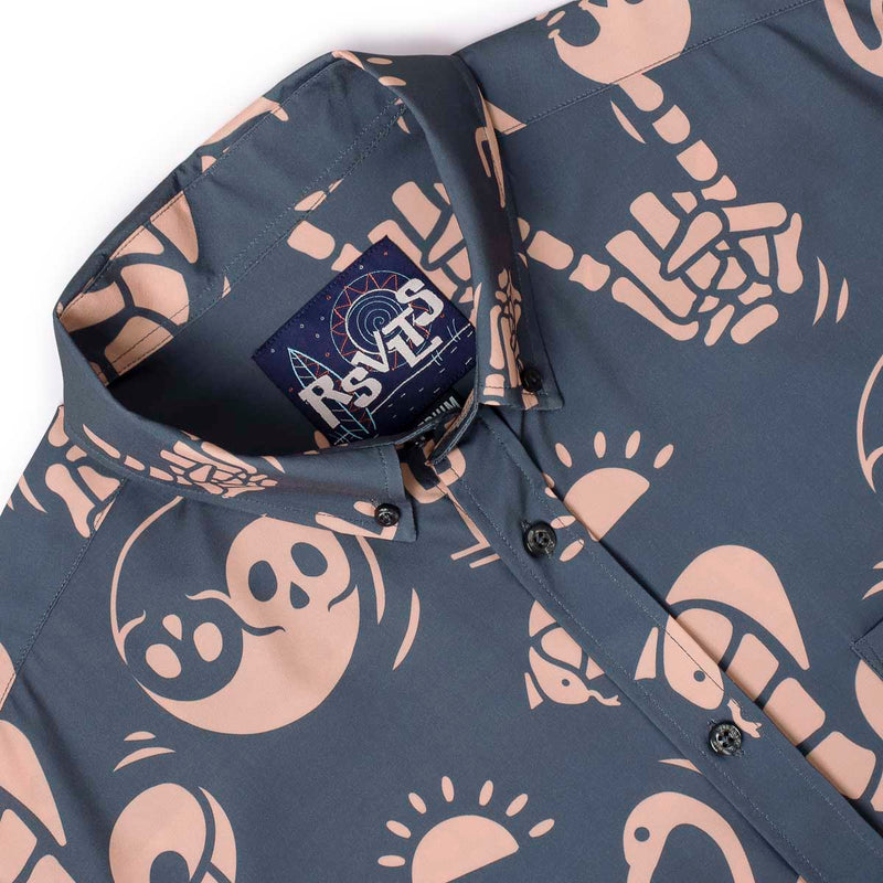 RSVLTS Snakes, Skulls, and Sunsets KUNUFLEX Short Sleeve Shirt in Gray — detail 7