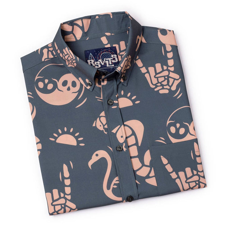 RSVLTS Snakes, Skulls, and Sunsets KUNUFLEX Short Sleeve Shirt in Gray — detail 9