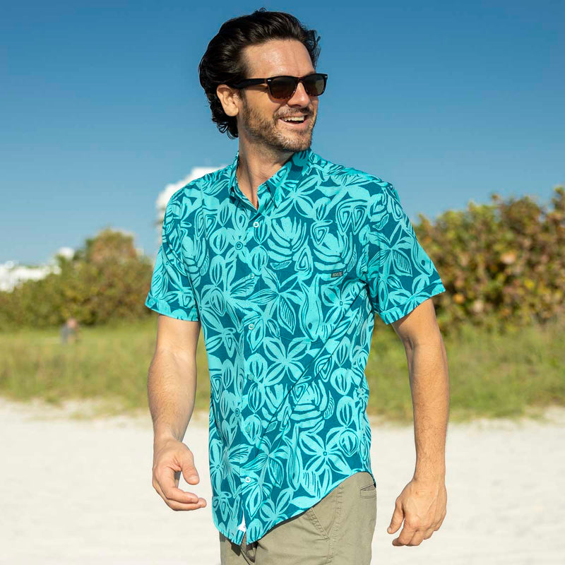 RSVLTS Sweet Blue Sea KUNUFLEX Short Sleeve Shirt in Green — detail 2