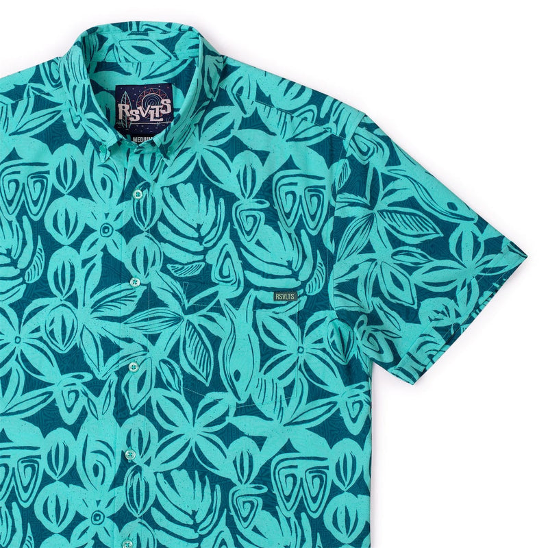 RSVLTS Sweet Blue Sea KUNUFLEX Short Sleeve Shirt in Green — detail 3